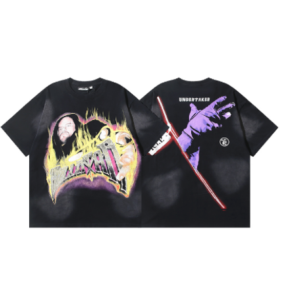 Hellstar Washed Retro Trendy Print Short-Sleeve T-Shirt